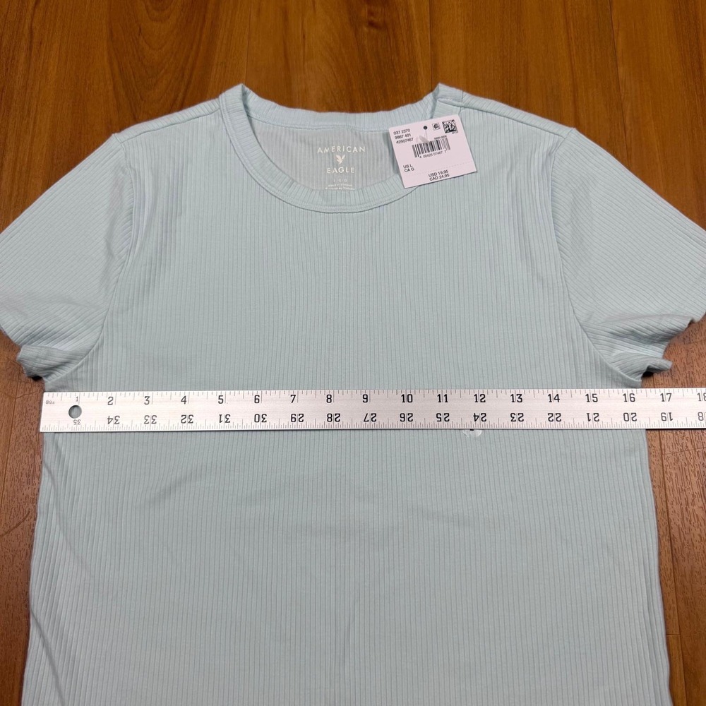 American Eagle Ribbed Short Sleeve T-Shirt Mint Green Crew Neck Top L 037-2370 - Picture 10 of 10